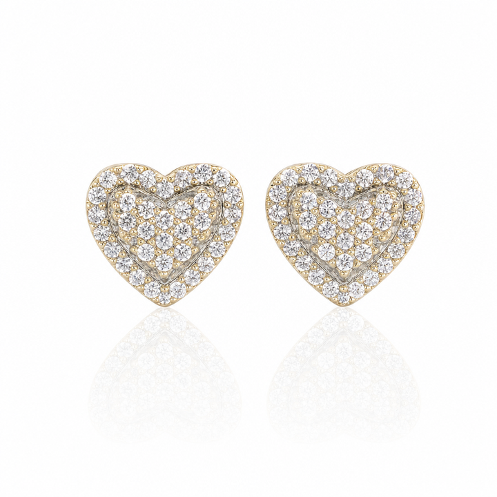10K Gold Two-Tone Heart CZ Earrings — 10K real gold jewelry from STF Diamonds, Los Angeles