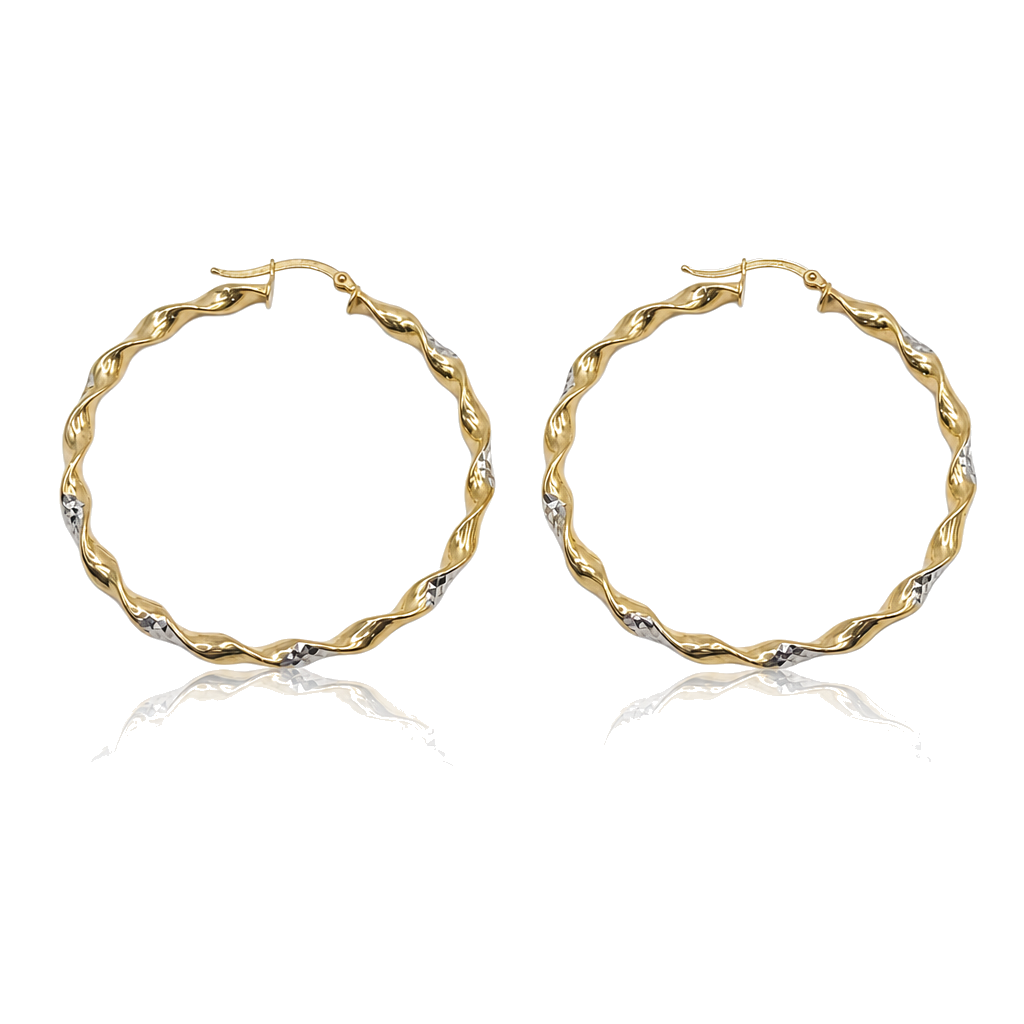 10K Gold Two-Tone Hoops 2in — 10K real gold jewelry from STF Diamonds, Los Angeles