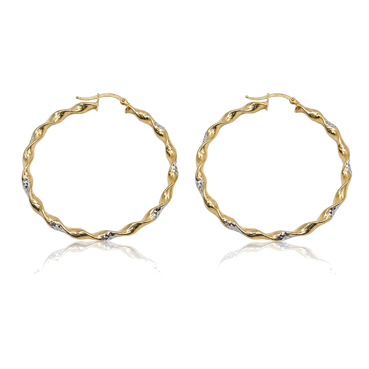 10K Gold Two-Tone Hoops 2in — 10K real gold jewelry from STF Diamonds, Los Angeles