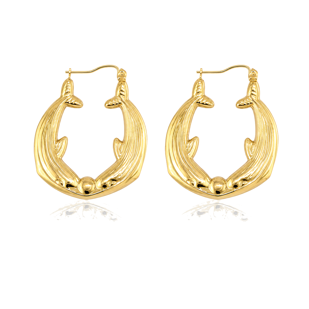 10K Gold Whale Hoop Earrings (Medium) — 10K real gold jewelry from STF Diamonds, Los Angeles