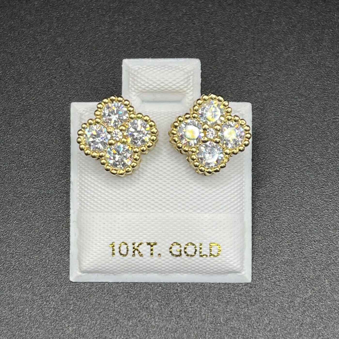 10K Yellow Gold White Clover CZ Earrings