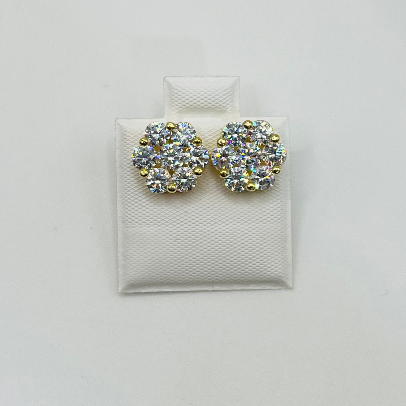 10K Yellow Gold White Flower CZ studs 10mm