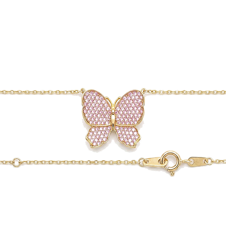 10K Solid Gold Pink Butterfly Charm