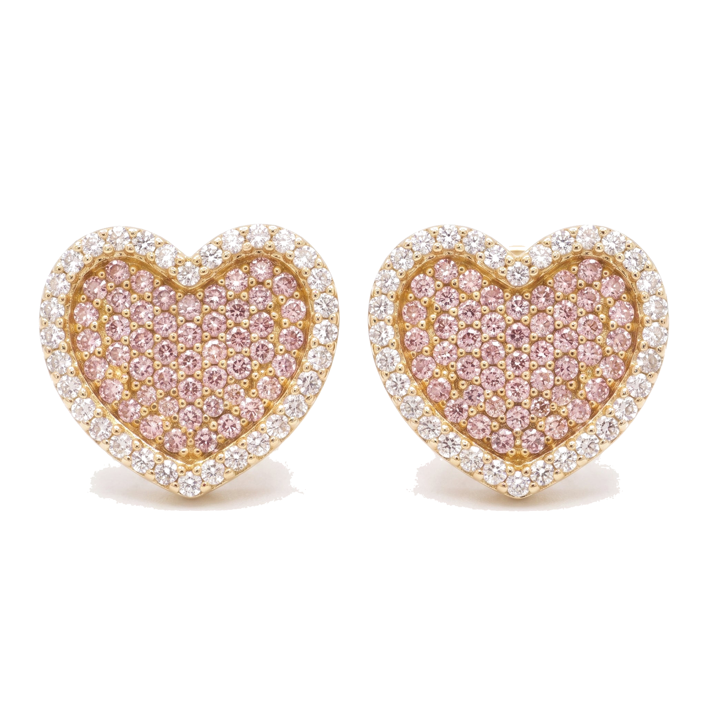 10K Solid Gold Pink Heart CZ Earrings