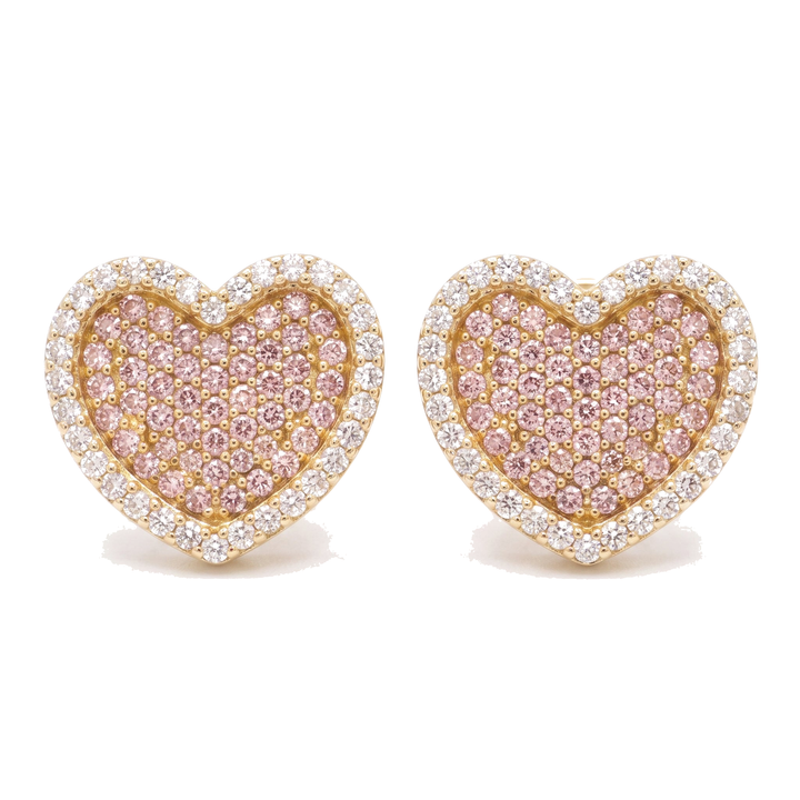 10K Solid Gold Pink Heart CZ Earrings