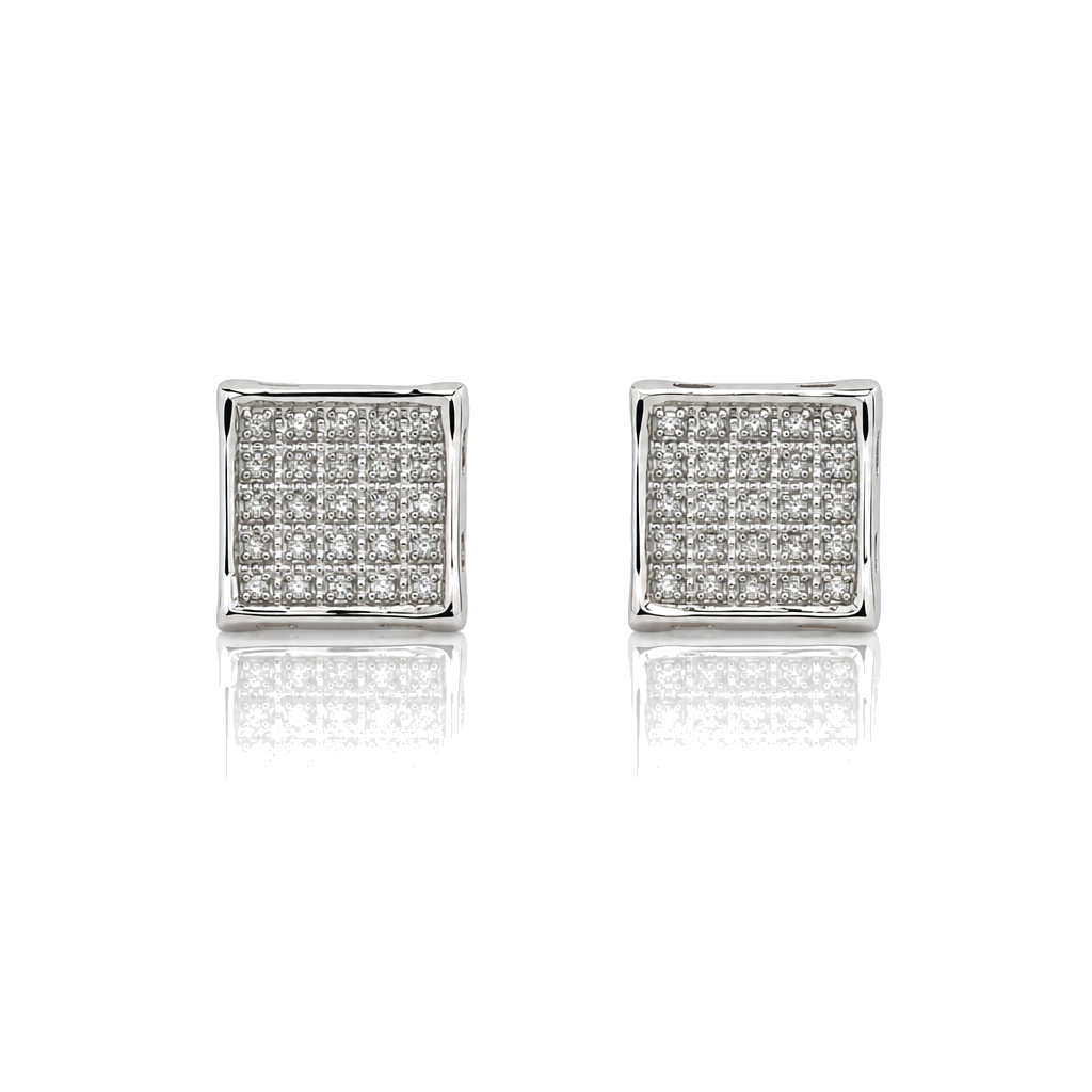 10K White Gold Inverted Square Earrings (Screwback) 7mm — 10K real gold jewelry from STF Diamonds, Los Angeles