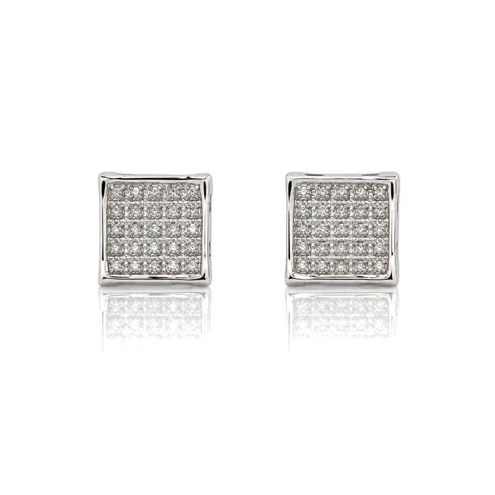 10K White Gold Inverted Square Earrings (Screwback) 7mm — 10K real gold jewelry from STF Diamonds, Los Angeles