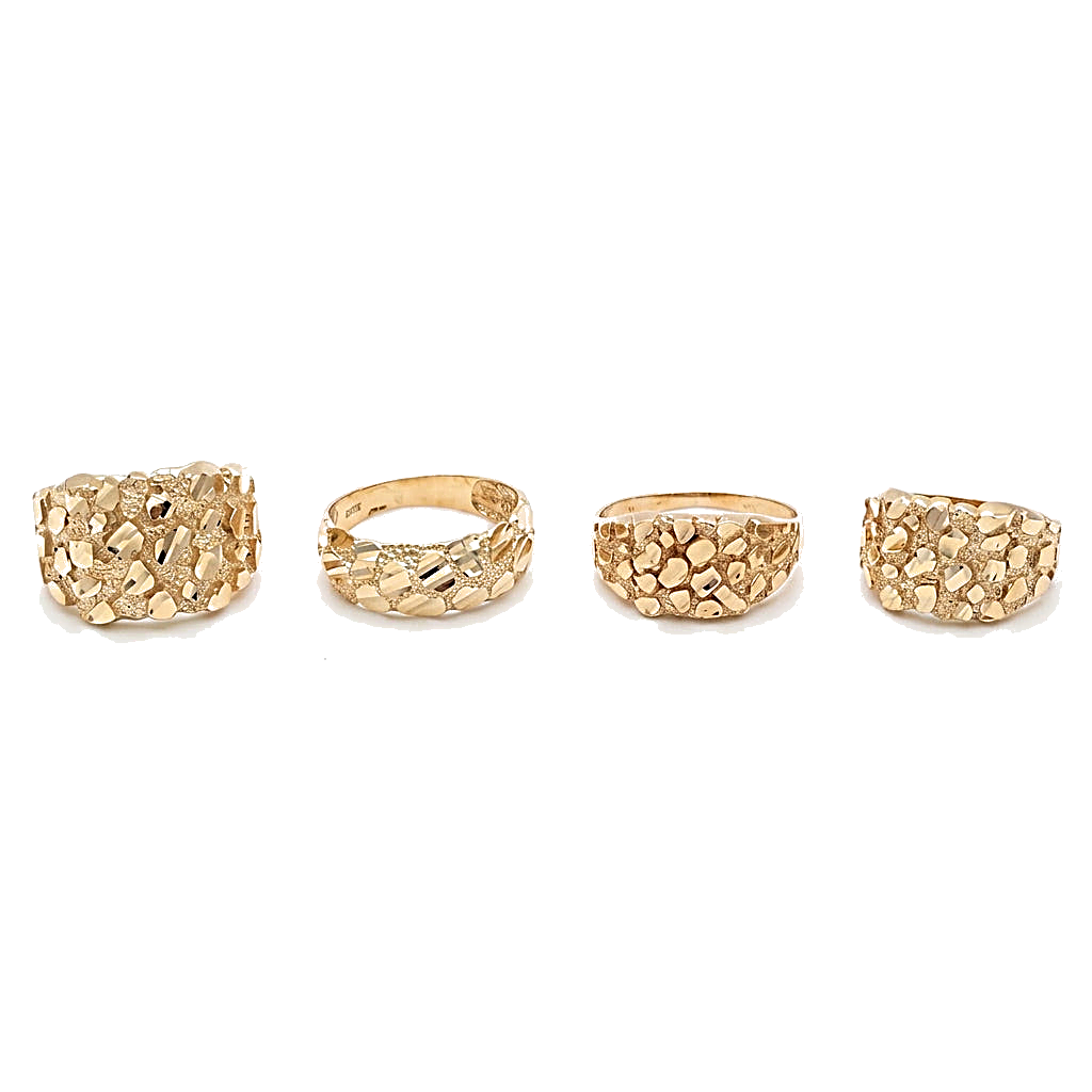 10K Solid Yellow Gold King's Treasure X Nugget Men's Ring