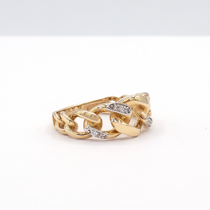 10k Pure Yellow Gold Miami Cuban chain ring wih white gold diamond cut pattern - STF DIAMONDS