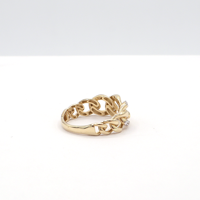 10k Pure Yellow Gold Miami Cuban chain ring wih white gold diamond cut pattern - STF DIAMONDS