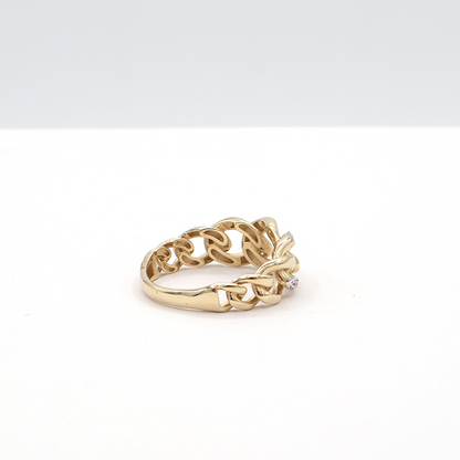 10k Pure Yellow Gold Miami Cuban chain ring wih white gold diamond cut pattern - STF DIAMONDS