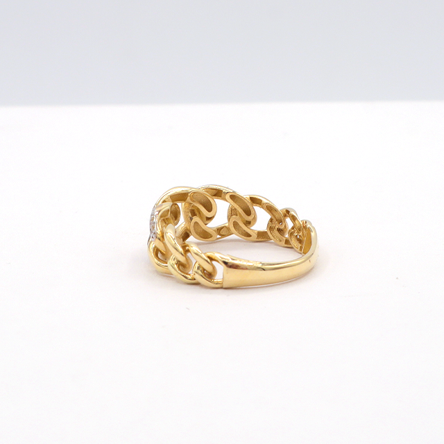 10k Pure Yellow Gold Miami Cuban chain ring wih white gold diamond cut pattern - STF DIAMONDS