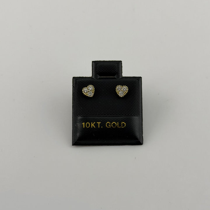 10K Yellow Gold Tiny CZ Pure White Heart Earrings