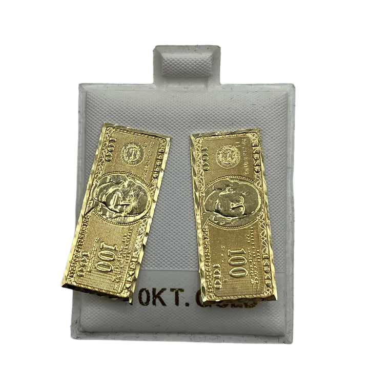 10K Yellow Gold $100 Bill Earrings