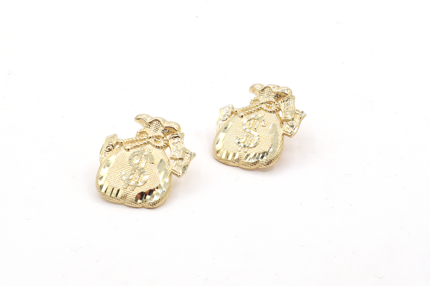 10K Solid Gold Diamond-Cut Fat Money Bag Earrings