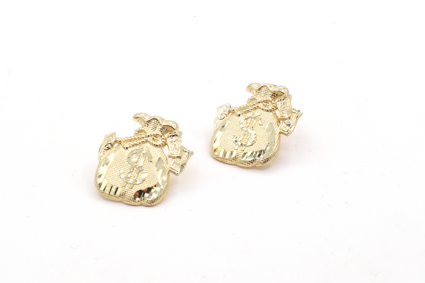 Fat Money Bag 10K Real Gold Earrings-STF Diamonds