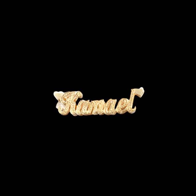 10K Solid Yellow Gold 'Kamel' Double Nameplate with Axe (Diamond-Cut)