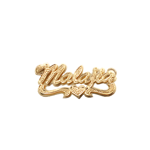 10K Yellow Gold 'Malaya' Double Nameplate with Heart (Diamond-Cut)