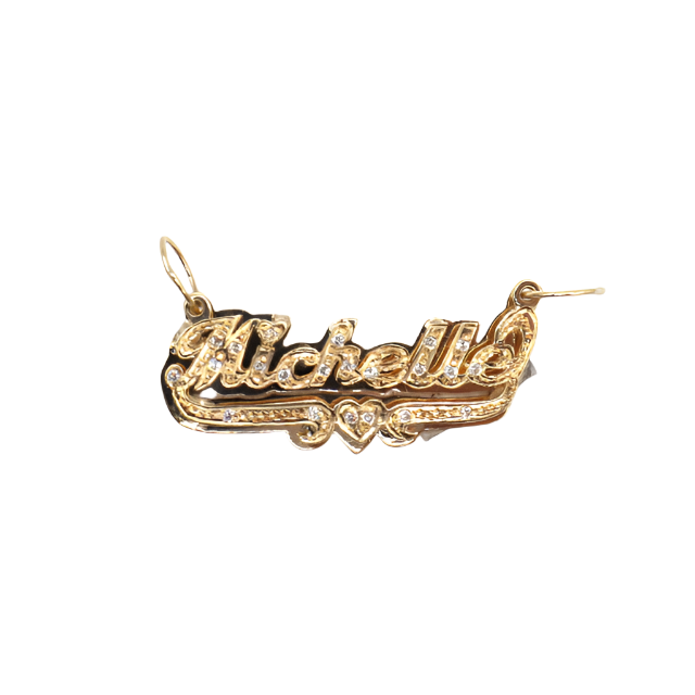 Style 'Michelle' with Heart and Diamonds Double Name Plate Charm-Diamond Cut 10K Yellow Gold | STF DIAMONDS JEWELRY