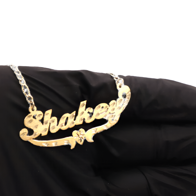 10K Solid Gold 'Shakey' Single Nameplate with Heart (Diamond-Cut)