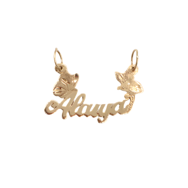 10K Solid Gold 'Alaya' Double Nameplate with Butterflies