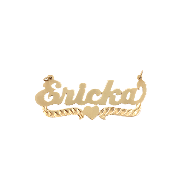 Style 'Ericka' With Heart Single Name Plate Charm-Diamond Cut 10K Yellow Gold | STF DIAMONDS JEWELRY
