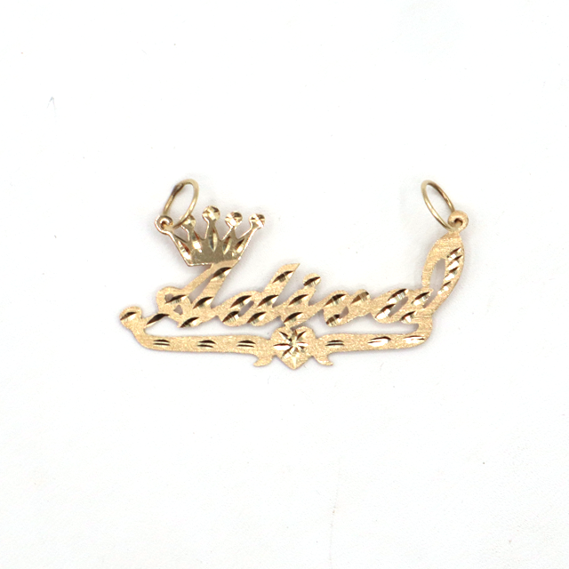 10K Yellow Gold 'Adial' Single Nameplate with Crown (Diamond-Cut)