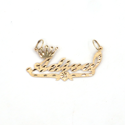 Style 'Adial' With Crown Single Name Plate Charm-Diamond Cut 10K Yellow Gold | STF DIAMONDS JEWELRY