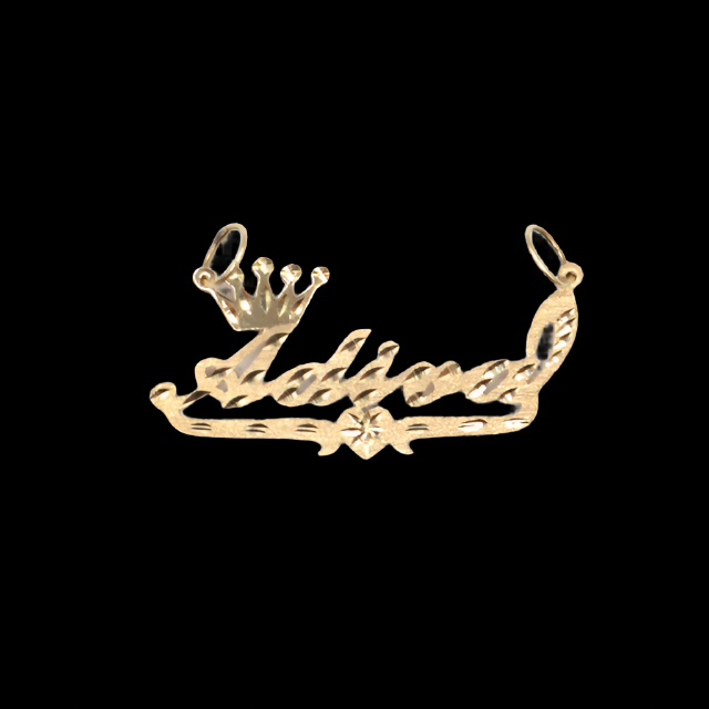 Style 'Adial' With Crown Single Name Plate Charm-Diamond Cut 10K Yellow Gold | STF DIAMONDS JEWELRY