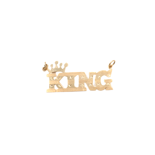 10K Solid Yellow Gold 'King' Single Nameplate with Crown (Diamond-Cut)