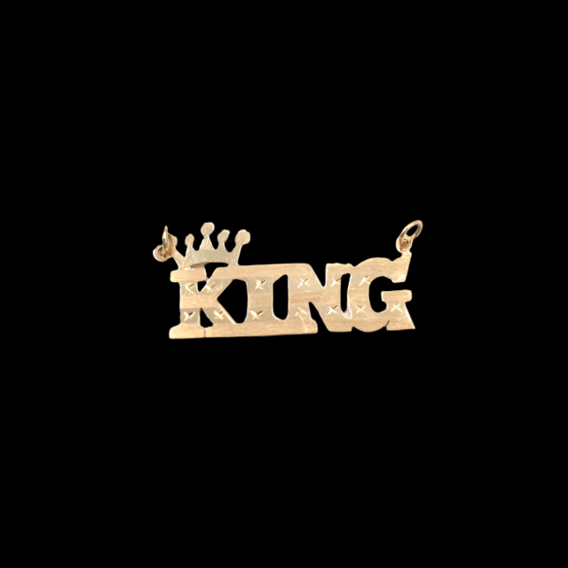 10K Solid Yellow Gold 'King' Single Nameplate with Crown (Diamond-Cut)