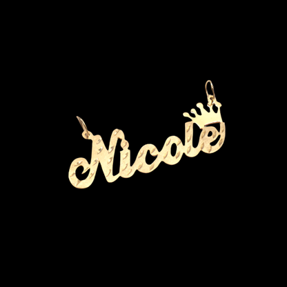 Style 'Nicole' with Crown Single Name Plate Charm-Diamond Cut 10K Yellow Gold | STF DIAMONDS JEWELRY