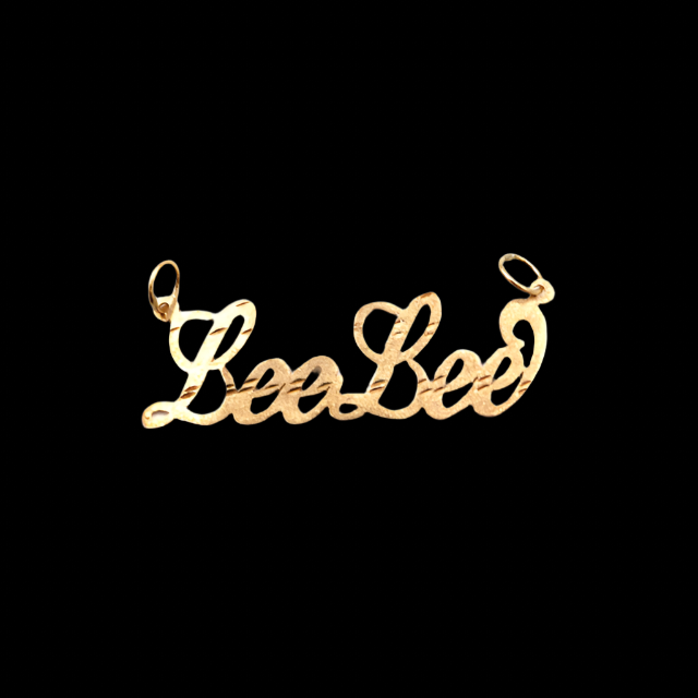 Style 'BeeBee'  Single Name Plate Charm-Diamond Cut 10K Yellow Gold | STF DIAMONDS JEWELRY