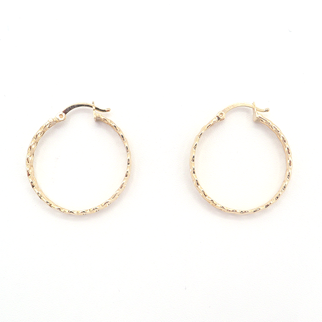 10K Solid Yellow Gold Diamond-Cut Flat Cuban Hoop Earrings
