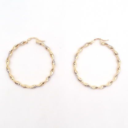 Twist White and Yellow Diamond Cut Hoop Earrings Pure 10K White and Yellow Gold - STF DIAMONDS