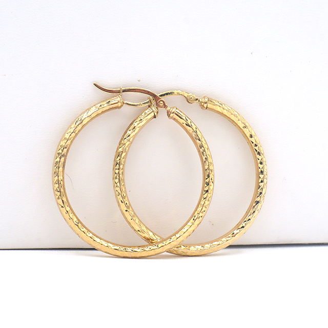 10K Solid Yellow Gold Diamond-Cut Palm Tree Bow Hoop Earrings