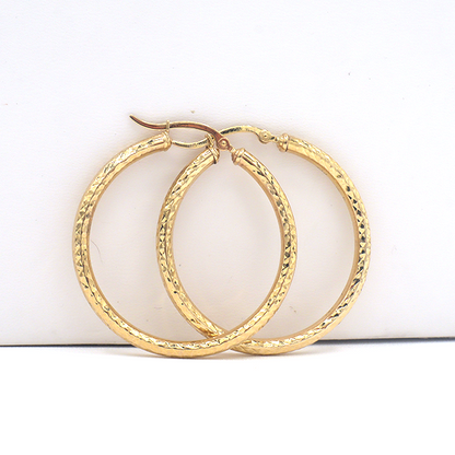 Palm tree Bow round Hoop Earrings Pure 10K Yellow Gold - STF DIAMONDS