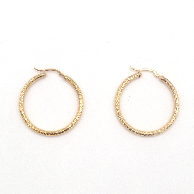 10K Solid Yellow Gold Diamond-Cut Palm Tree Bow Hoop Earrings