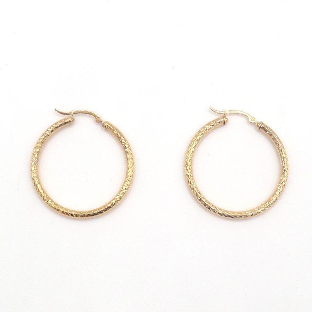 Palm tree Bow round Hoop Earrings Pure 10K Yellow Gold - STF DIAMONDS