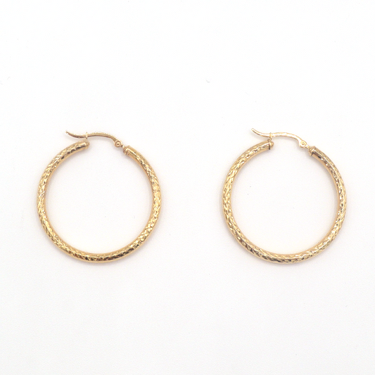 Palm tree Bow round Hoop Earrings Pure 10K Yellow Gold - STF DIAMONDS