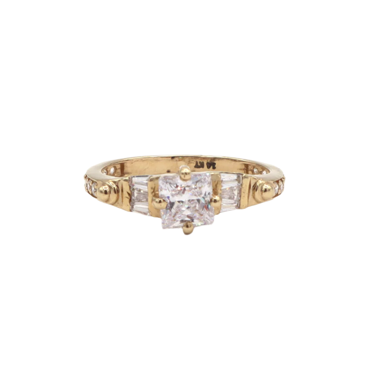 14K Solid Yellow Gold Princess-Cut CZ Women's Ring