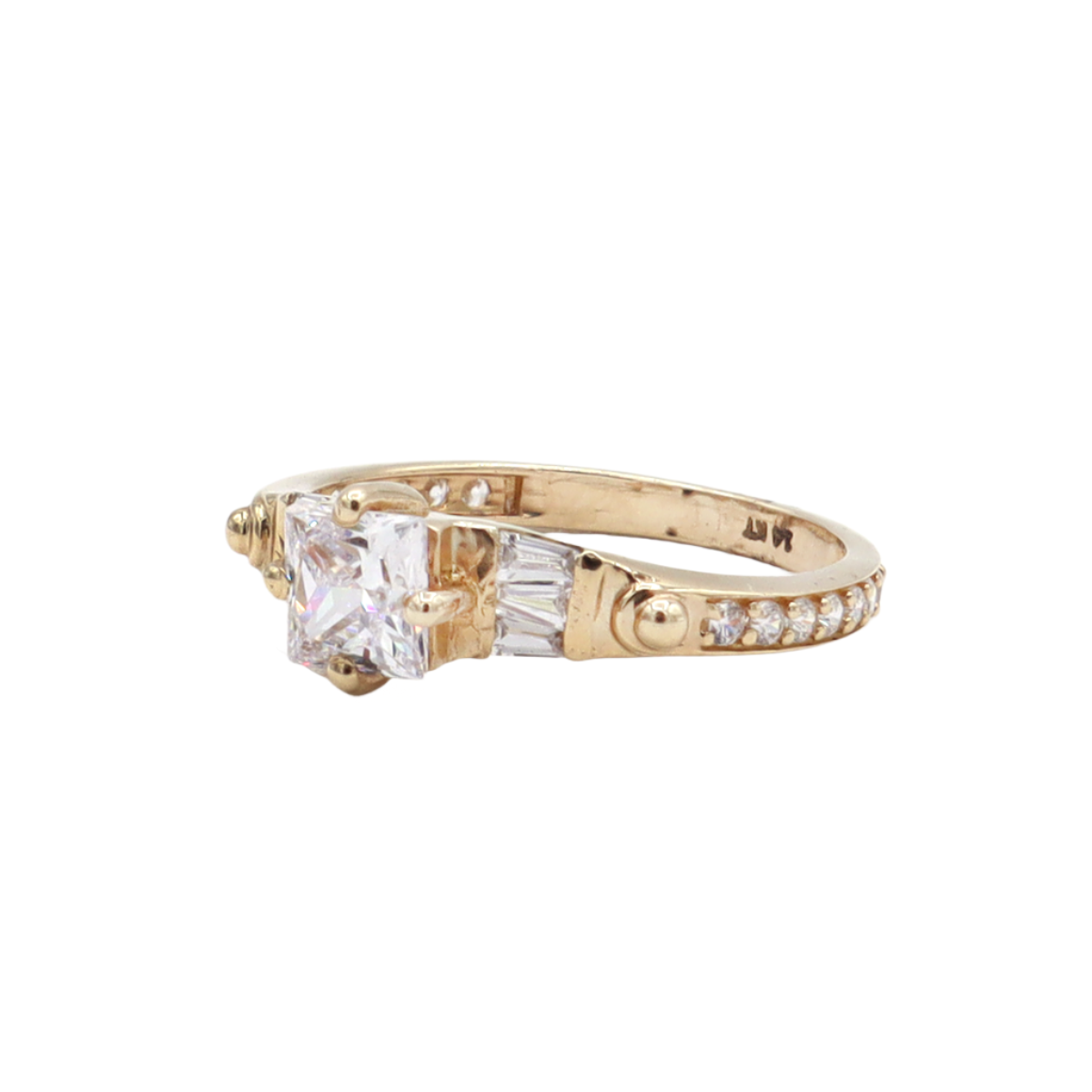 14K Solid Yellow Gold Princess-Cut CZ Women's Ring