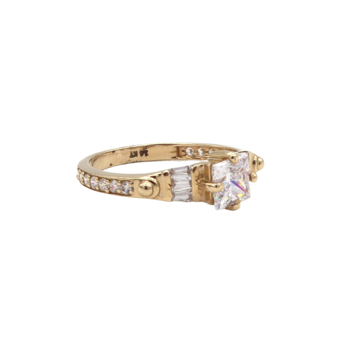 14K Solid Yellow Gold Princess-Cut CZ Women's Ring