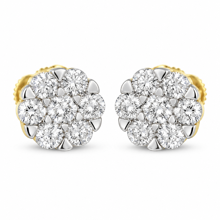 14K Gold 1.25 V-Prong Diamond Flower Earrings