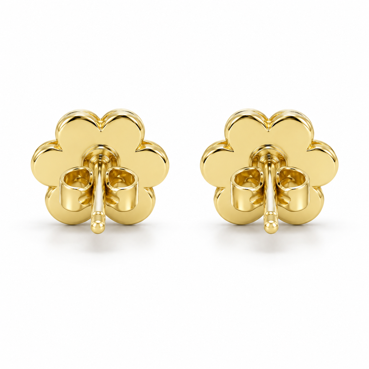 14K Gold CZ Flower Earrings (Screwback) - back view