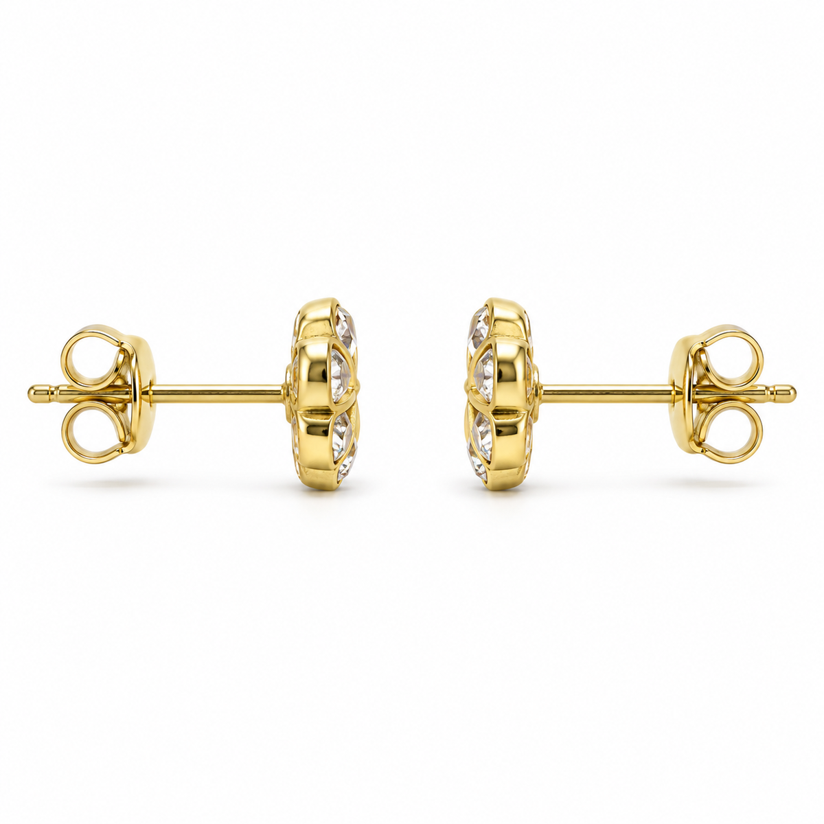 14K Gold CZ Flower Earrings (Screwback) - side view