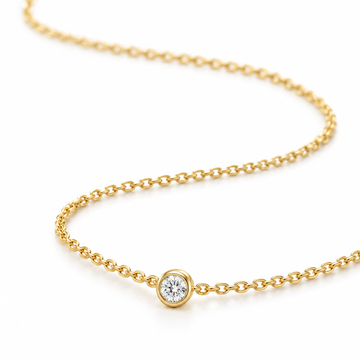 14K Gold Diamond Bezel Chain - 45 degree view