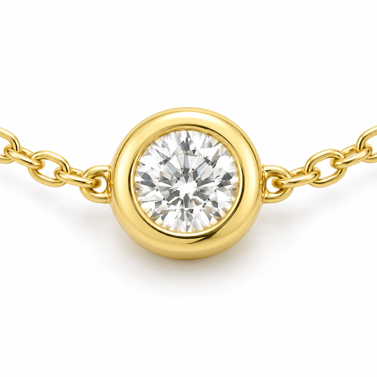 14K Gold Diamond Bezel Chain - macro detail