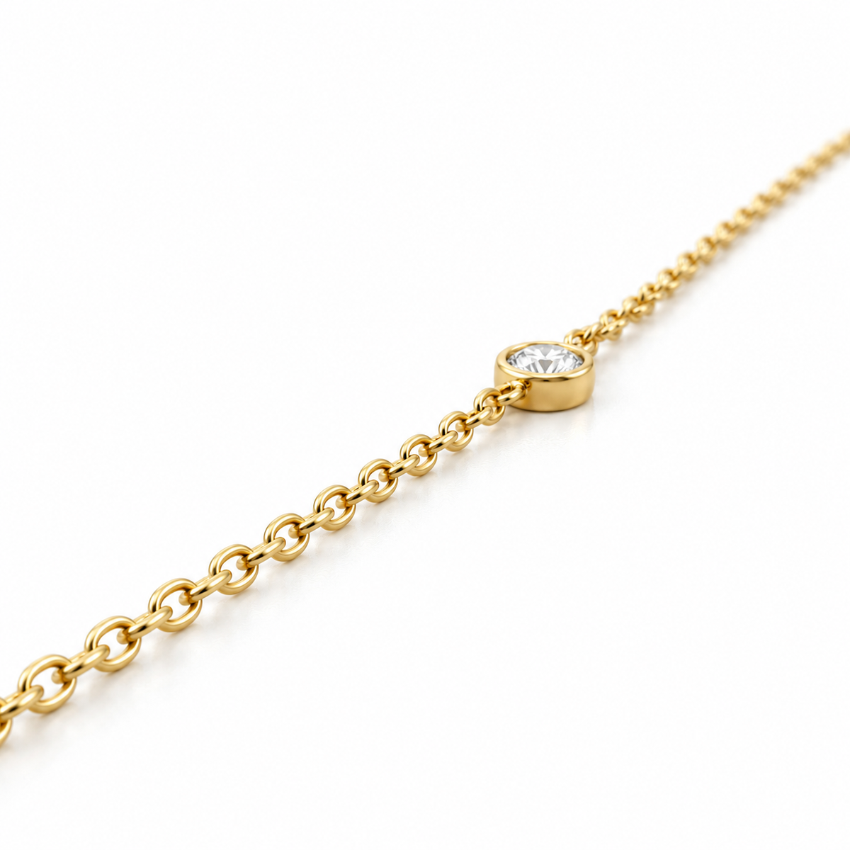 14K Gold Diamond Bezel Chain - side view