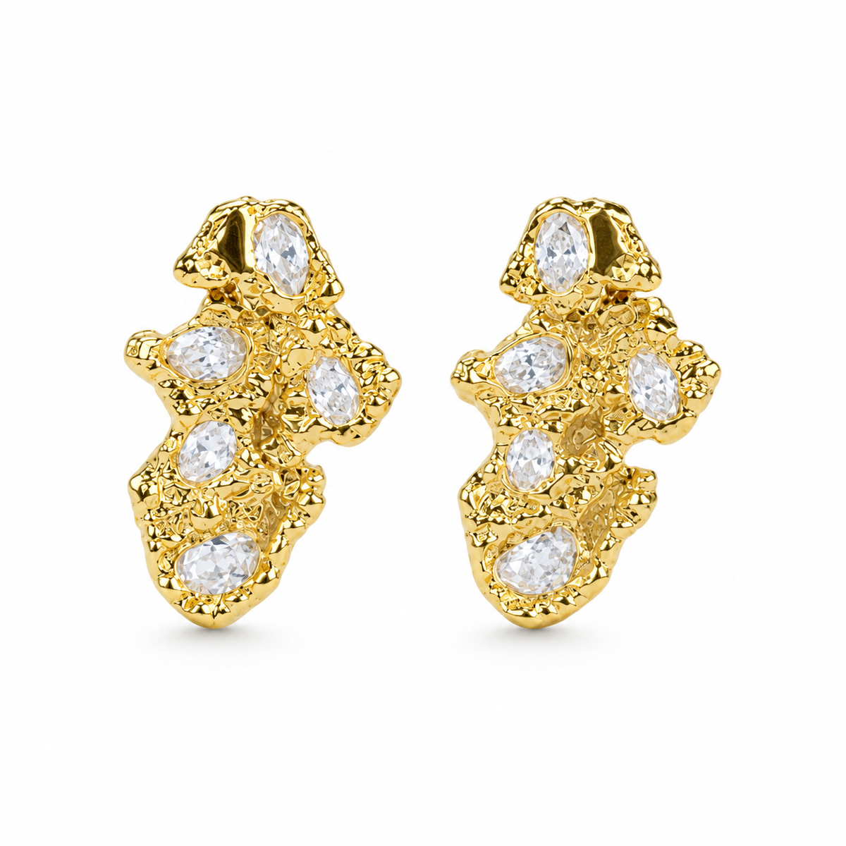 14K Gold Small Nugget Shaped Earrings - front view